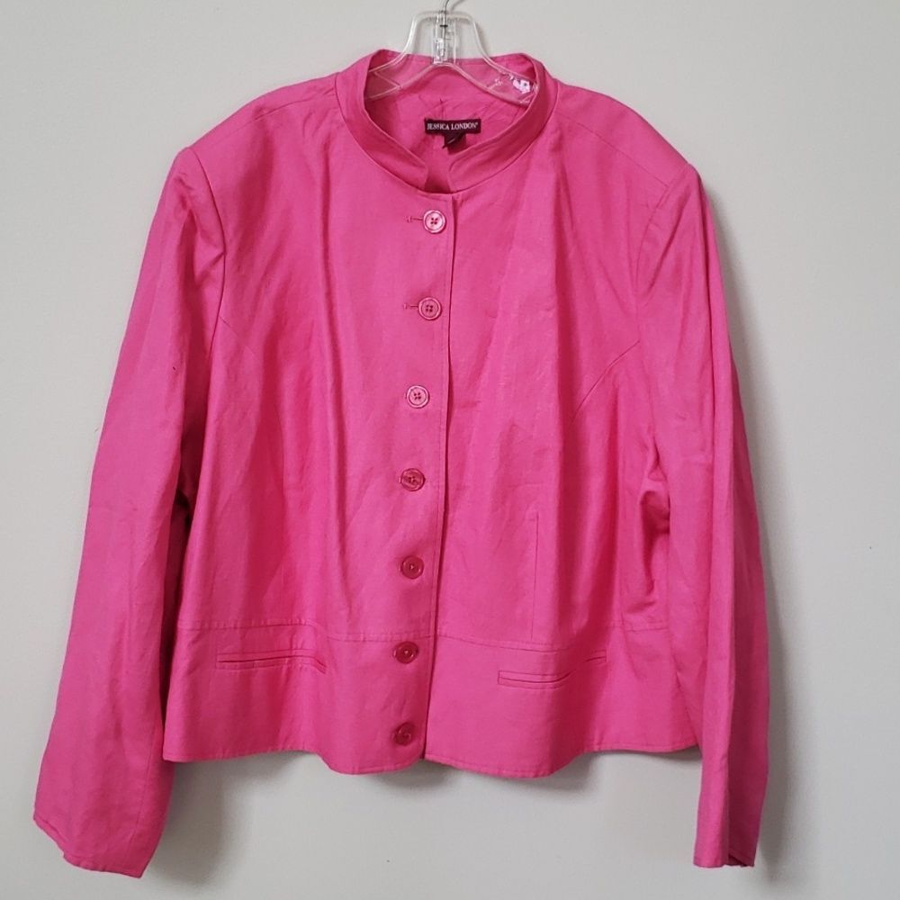 Jessica London Blazer Womens 24 Linen Blend Pink Peplum Jacket Career Barbie
